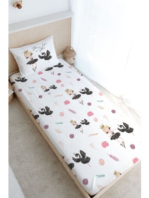 Tuğba Kuğu Tek Kişilik Lastikli Çarşaf Seti - For Baby Serisi - Siyah Tütülü Balerin ve Kuğu