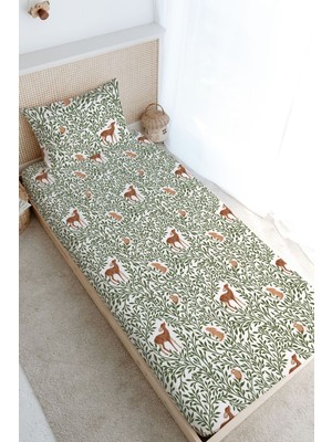 Tuğba Kuğu Tek Kişilik Lastikli Çarşaf Seti - Iconic Serisi - Forest Animals
