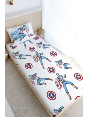 Tuğba Kuğu Tek Kişilik Lastikli Çarşaf Seti - Cartoon Serisi - Captain America
