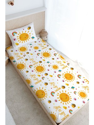 Tuğba Kuğu Tek Kişilik Lastikli Çarşaf Seti - For Baby Serisi - Gülen Pastel Güneş