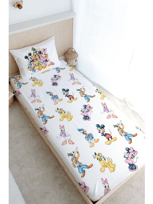 Tuğba Kuğu Tek Kişilik Lastikli Çarşaf Seti - Cartoon Serisi - Mickey ve Arkadaşları