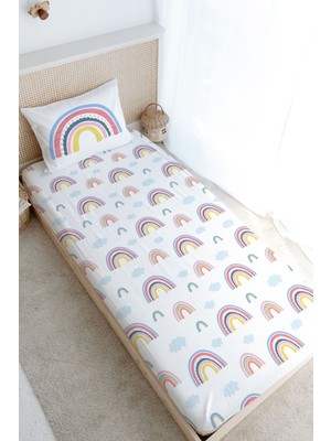 Tuğba Kuğu Tek Kişilik Lastikli Çarşaf Seti - For Baby Serisi - Pembe Gökkuşağı