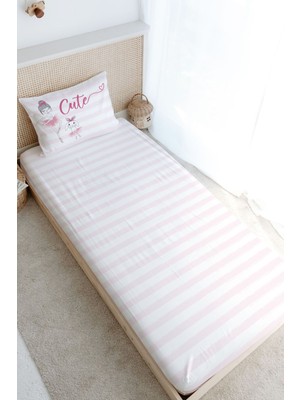 Tuğba Kuğu Tek Kişilik Lastikli Çarşaf Seti - For Baby Serisi - Balerin ve Tavşan ve Kız