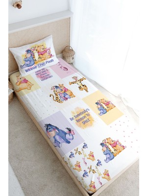 Tuğba Kuğu Tek Kişilik Lastikli Çarşaf Seti - Cartoon Serisi - Winnie The Pooh Patchwork