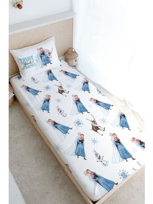 Tuğba Kuğu Tek Kişilik Lastikli Çarşaf Seti - Cartoon Serisi - Elsa ve Anna