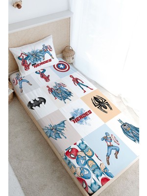 Tuğba Kuğu Tek Kişilik Lastikli Çarşaf Seti - Cartoon Serisi - Super Heroes Patchwork