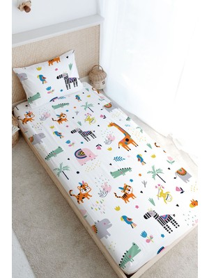 Tuğba Kuğu Tek Kişilik Lastikli Çarşaf Seti - Iconic Serisi - Renkli Geometrik Hayvanlar