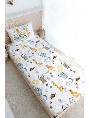 Tuğba Kuğu Tek Kişilik Lastikli Çarşaf Seti - Iconic Serisi - Kaktüs ve Sevimli Hayvanlar