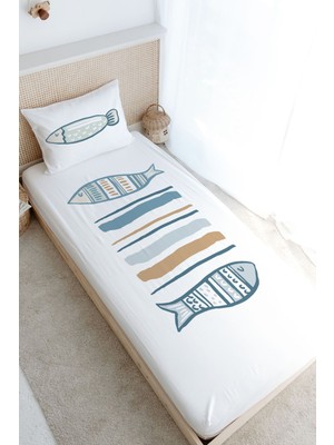 Tuğba Kuğu Tek Kişilik Lastikli Çarşaf Seti - Pure Baby Serisi - Baby Fish