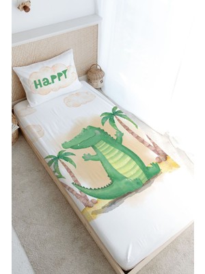 Tuğba Kuğu Tek Kişilik Lastikli Çarşaf Seti - Pure Baby Serisi - Sevimli Timsah