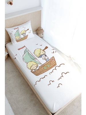 Tuğba Kuğu Tek Kişilik Lastikli Çarşaf Seti - Pure Baby Serisi - Sevimli Kaptan ve Miço