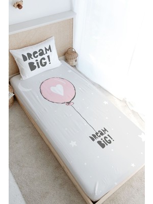 Tuğba Kuğu Tek Kişilik Lastikli Çarşaf Seti - Pure Baby Serisi - Pembe Kalpli Balon