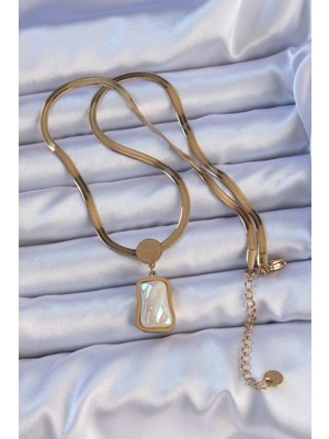 Lisinya 316L Çelik Gold Renk İtalyan Zincir Ezme Taşlı Kolye