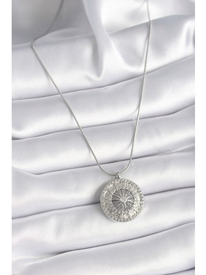 Lisinya 316L Çelik Gümüş Renk Zirkon Taşlı 12 Burç Madalyon Model Kadın Kolye