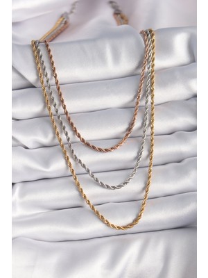 Lisinya 316L Çelik Mix Renk Burgu Zincir Model Kadın Kolye