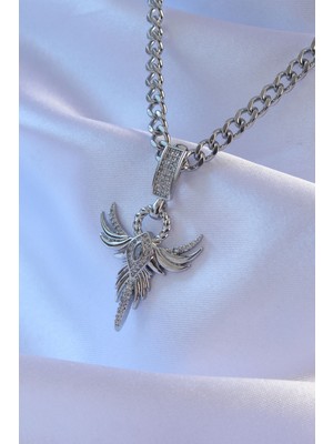 Lisinya 316L Çelik Gümüş Renk Zirkon Taşlı Anka Kuşu Model Kolye - Lisinya