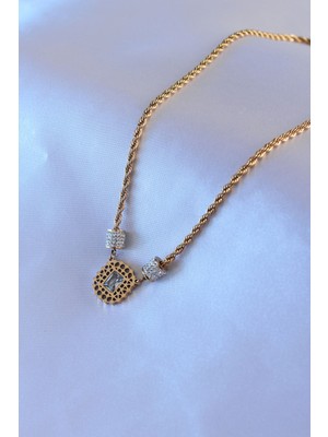 Lisinya 316L Çelik Gold Renk Lotus Model Zirkon Taşlı Burgu Zincir Kadın Kolye