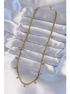 Lisinya 316L Çelik Gold Renk Baget Taşlı İtalyan Zincir Kolye