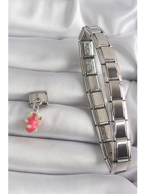 Lisinya 316L Çelik Gümüş Renk Sallantı Ejder Meyvesi Model Nomination Charm