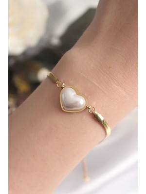 Lisinya 316L Çelik Gold Renk Bombeli Kalp Kadın Bileklik