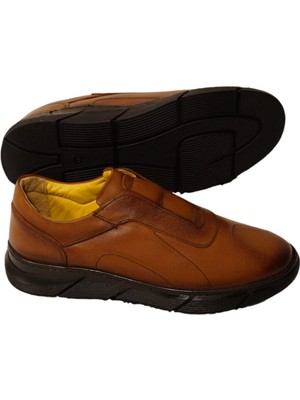 Hakiki Iç Dış Deri Erkek Ayakkabı  Poliüretan Taban Ortopedik Tabanlık Bağcıksız (HSA004 )