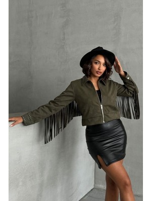 Haki Püsküllü Droplu Mont