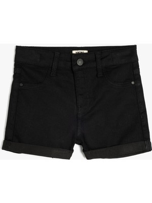 Koton Yüksek Bel Düğmeli Basic Denim Şort Kız Çocuklar İçin Desensiz Rahat Kesim Yazlık