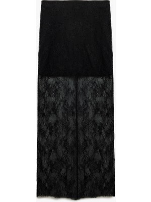 Koton Dantel Detaylı Astarlı Yüksek Bel Midi Kalem Etek