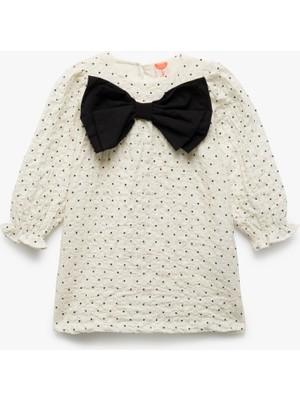 Koton Pamuklu Fiyonk Detaylı Uzun Kollu Bisiklet Yaka Elbise