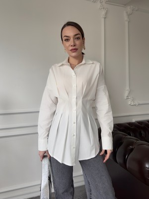 Marka Model Pileli Premium Gömlek- Ekru
