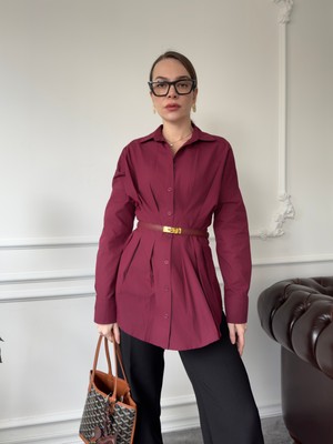 Marka Model Pileli Premium Gömlek- Bordo