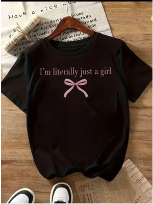 Medinenur Just Girl Yazı Detaylı Basic T-Shırt