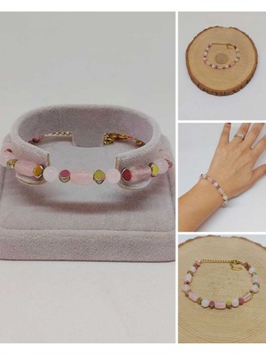 Yaşam Tohumu Pembe Kuvars Taşı Tasarım Bileklik (55956)