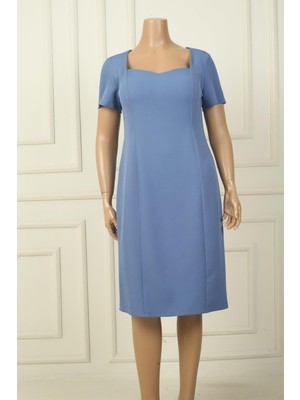 Kadın Yarım Kollu Astarlı Büyük Beden Krep Elbise