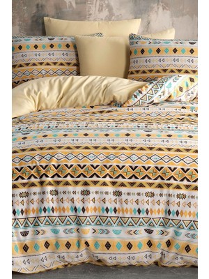 Rimo Home Otantik Sarı Desenli Çift Kişilik Nevresim Takımı Standart Ebat Polycotton