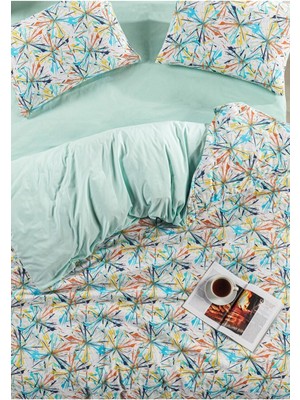 Rimo Home Çift Kişilik Nevresim Takımı Desenli Beyaz - Mint Renk Polycotton Kumaş Standart Ebat