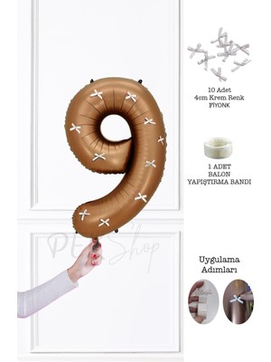 Pekshop Fiyonklu Retro Çikolata Kahve Rakam Balon 80 cm Fiyonk Kurdeleli