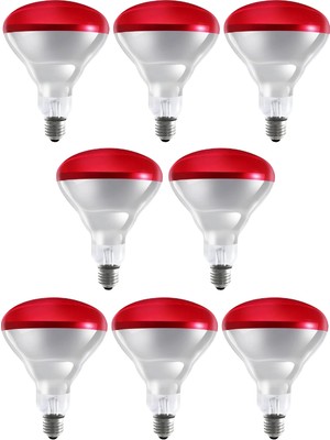 Avarson (8 Adet) 250W Kızılötesi (Infrared) Isıtıcılı Fizik Tedavi Lambası (Kırmızı Işık) E27 (Kalın Duy)