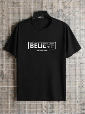 Medinenur Believe Yazı Detaylı Basic T-Shirt