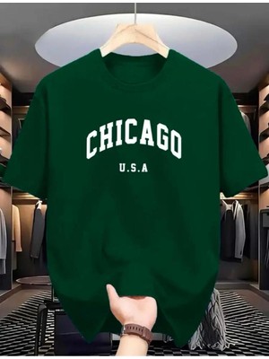Medinenur Chicago Yazı Detaylı Basic T-Shirt