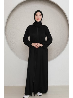 Defka Fermuarlı Kadın Tesettür Namaz Elbisesi Kendinden Şallı