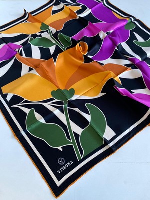 Vissona Tivil İpek Eşarp 60061 - 7 - 0024 - 0009 Siyah Karışık Desen