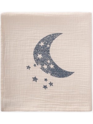 Ay Baskılı Naturel Battaniye 90X100 cm Indigo Baskılı
