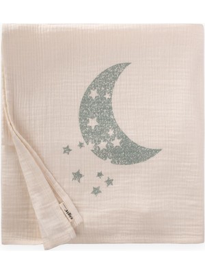 Ay Baskılı Naturel Battaniye 90X100 cm Mint Baskılı