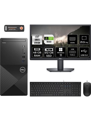 Dell Vostro 3030 Intel Core I5 12400 48GB 512GB SSD GTX1650/4GB 21.5" Fhd Monitör Windows 11 Pro Masaüstü Bilgisayar & Per4 USB Bellek N6004VDT3030MTUMNT2407