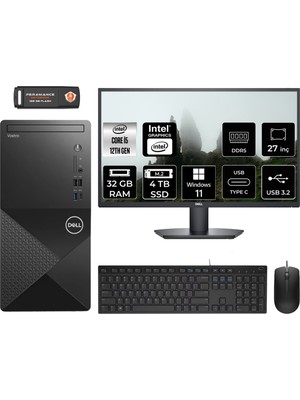 Dell Vostro 3030 Intel Core I5 12400 32GB 4tb SSD 27" Fhd Monitör Windows 11 Pro Masaüstü Bilgisayar & Per4 USB Bellek N6004VDT3030MTUMNT400