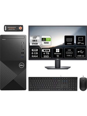 Dell Vostro 3030 Intel Core I5 12400 8gb 4tb SSD GTX1650/4GB 27" Fhd Monitör Windows 11 Home Masaüstü Bilgisayar & Per4 USB Bellek N6004VDT3030MTUMNT2345