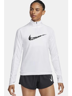 Nike Dri-Fit Swoosh Mid Kadın Beyaz Çeyrek Fermuar Kadın Spor Sweatshrit