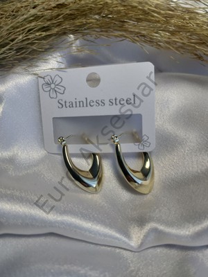 Stainless Steel Gold Badem Figürlü Çelik Küpe
