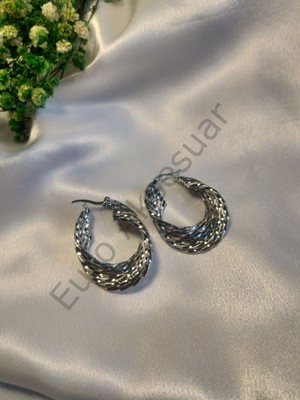 Stainless Steel Çelik Silver Asimetrik Küpe